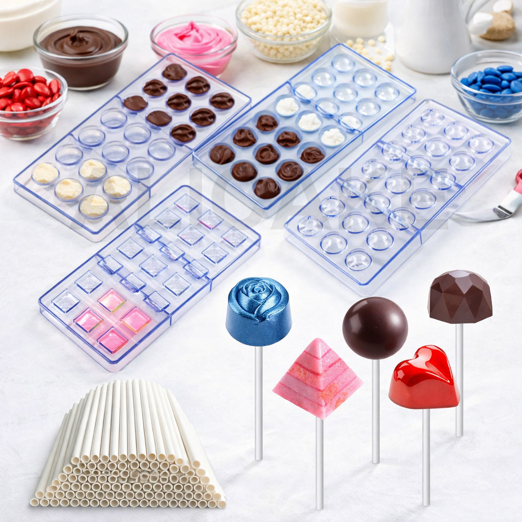 Baking Kitchen Diy - Chocolate Lollipop Molds with 100 Sticks,