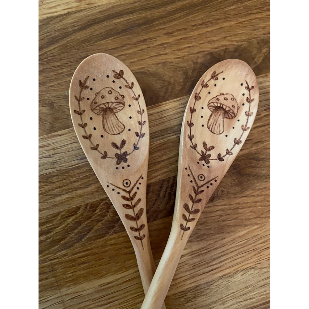 Kitchen Witch Baking - Mushroom Cottagecore Woodburned Bamboo Wooden Spoon