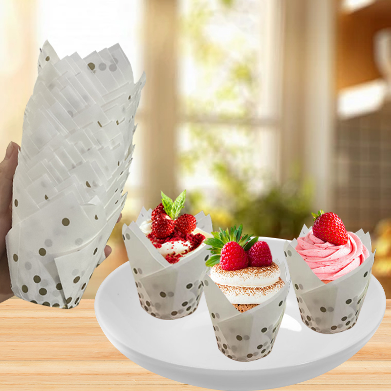 50Pcs/100Pcs Gold Dot Tulip Ca - Kitchen Paper For Baking avaliação e preço
